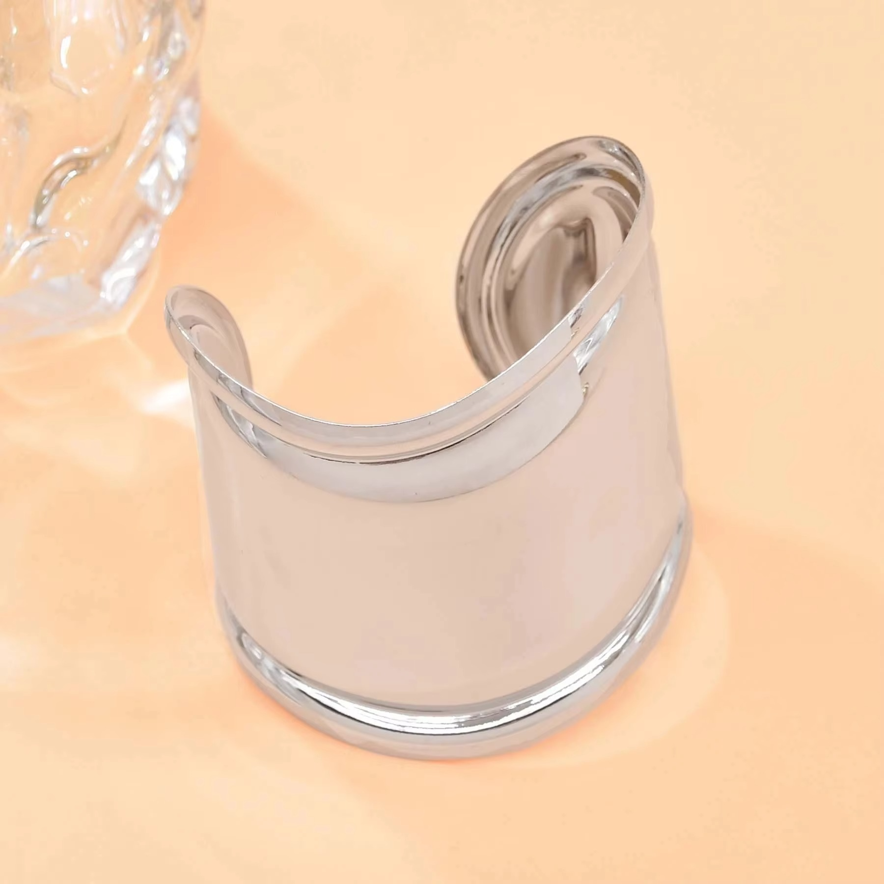 Glossy Wave Silver Anti Tarnish Cuff Kada Bracelet For Women Bulk