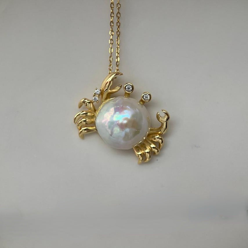 Ocean Pearl Shape Crabs 18k Gold Silver Stainless Steel Anti Tarnish Necklace Pendant Chain For Women