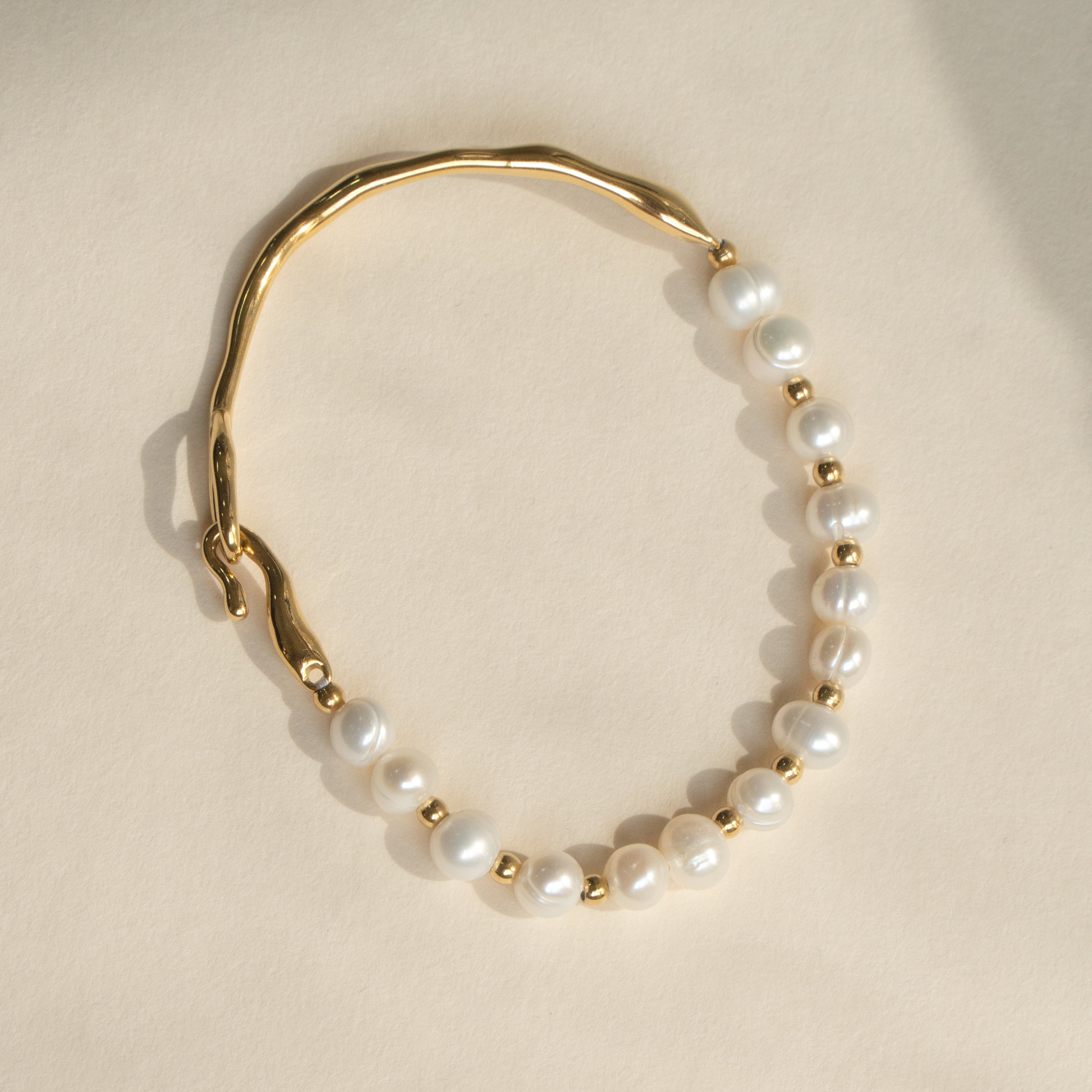 Pearl Chain White 18K Gold Stainless Steel Anti Tarnish Half Kada Bracelet For Women Secondary image