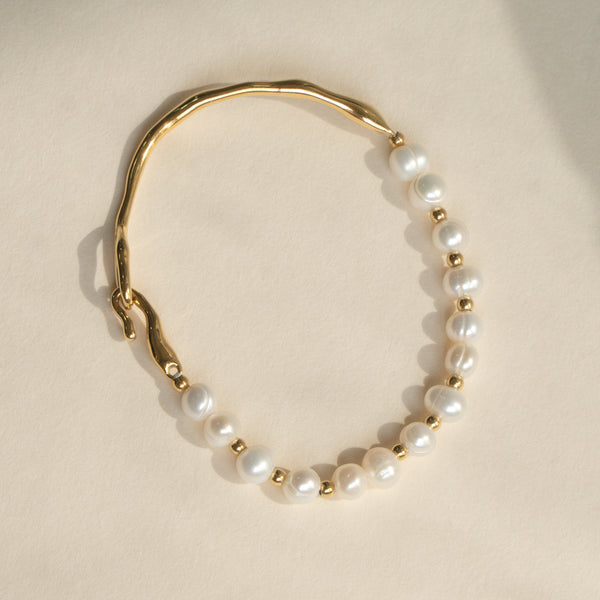 Pearl Chain White 18K Gold Stainless Steel Anti Tarnish Half Kada Bracelet For Women Secondary image