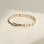 Pearl Chain White 18K Gold Stainless Steel Anti Tarnish Half Kada Bracelet For Women