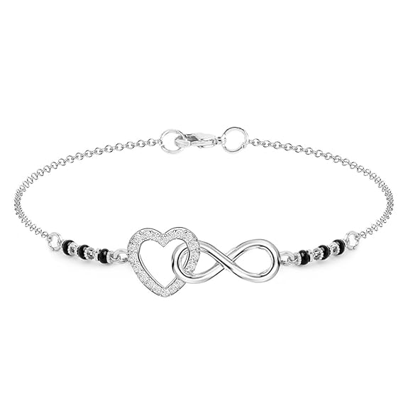 Infinity Heart Mangalsutra Style Rose Silver Gold CZ Brass Bracelet Bulk
