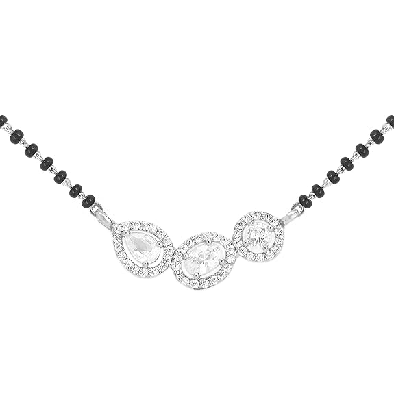 Three Stone Black Beads Rose Silver Gold CZ Brass Mangalsutra Wholesale