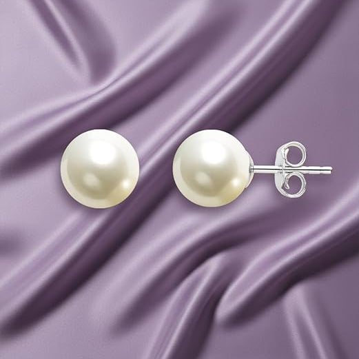 Elegant Round White Rose Silver Gold Pearl Brass Stud Earrings Bulk