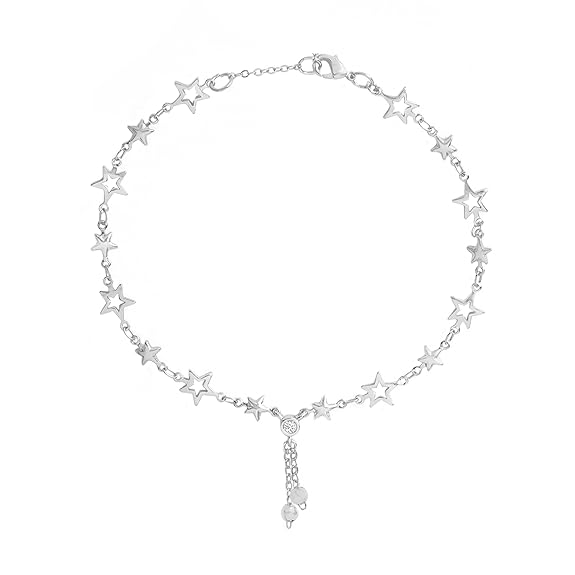 Minimal Star Link Rose Silver Gold CZ Anti Tarnish Brass Anklets Bulk