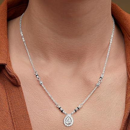 Double Halo Teardrop Rose Silver Gold Plated CZ Brass Mangalsutra Bulk