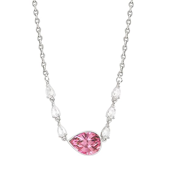 Pink Center Stone & Teardrop Rose Silver Gold CZ Brass Necklace Bulk
