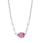 Pink Center Stone & Teardrop Rose Silver Gold CZ Brass Necklace Bulk