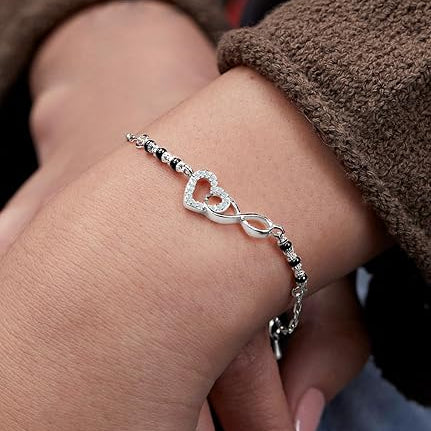 Infinity Heart Mangalsutra Style Rose Silver Gold CZ Brass Bracelet Bulk