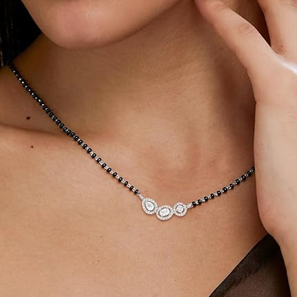 Three Stone Black Beads Rose Silver Gold CZ Brass Mangalsutra Wholesale Secondary image