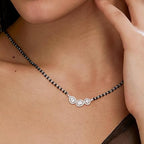 Three Stone Black Beads Rose Silver Gold CZ Brass Mangalsutra Wholesale