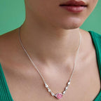 Pink Center Stone & Teardrop Rose Silver Gold CZ Brass Necklace Bulk