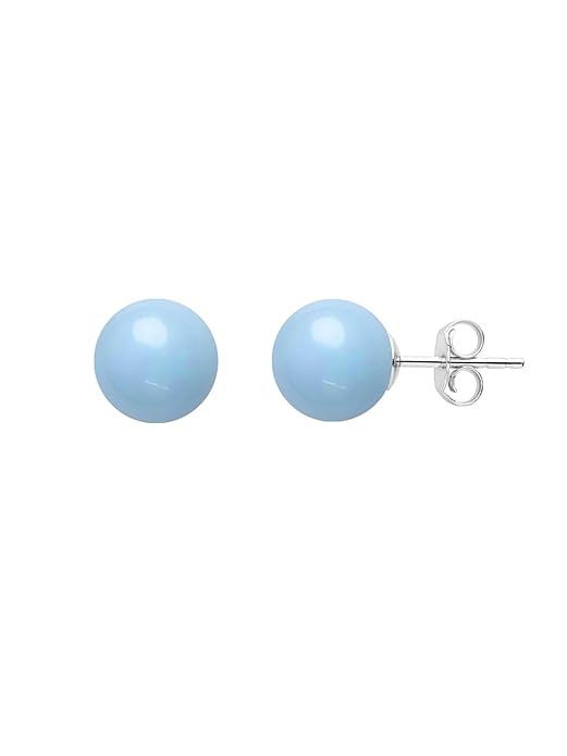 Elegant Round Blue Rose Silver Gold Pearl Brass Stud Earrings Wholesale