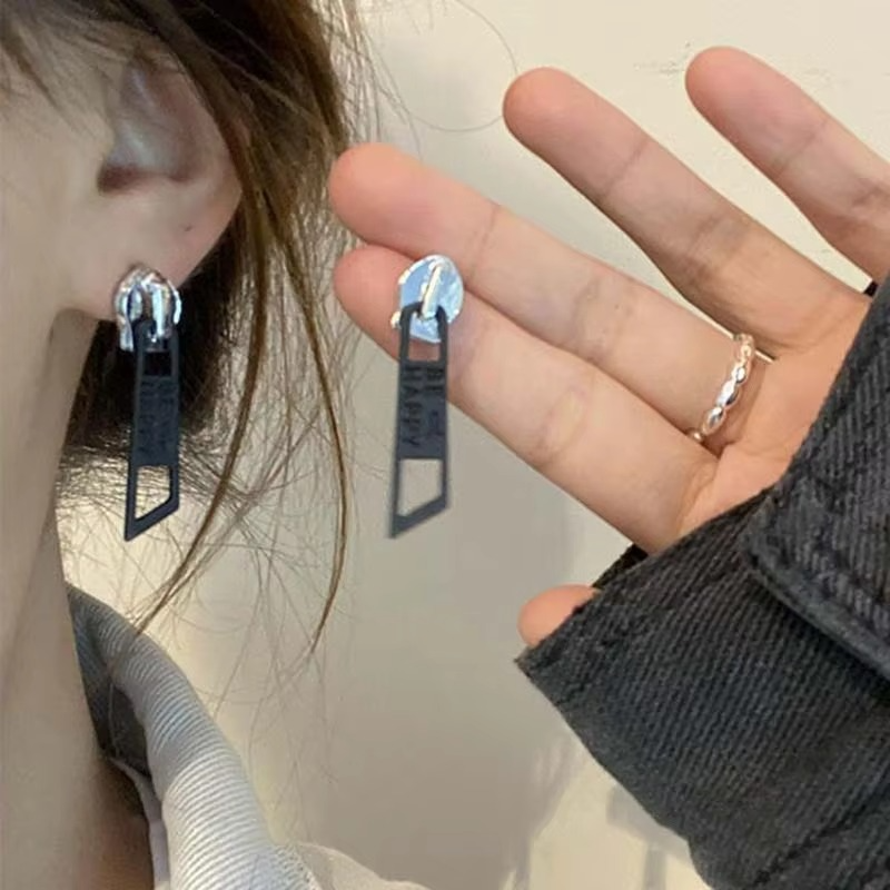 Punk Zipper Silver Blue Green Anti Tarnish Dangler Drop Earring Bulk
