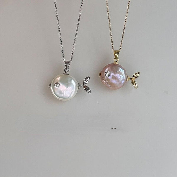 Ocean Round Pearl Shape Fish 18k Gold Silver Stainless Steel Anti Tarnish Necklace Pendant Chain For Women Main image