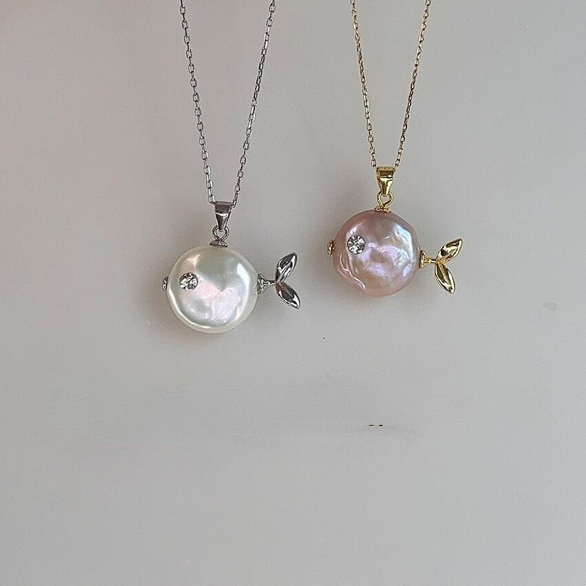 Ocean Round Pearl Shape Fish 18k Gold Silver Stainless Steel Anti Tarnish Necklace Pendant Chain For Women Main image