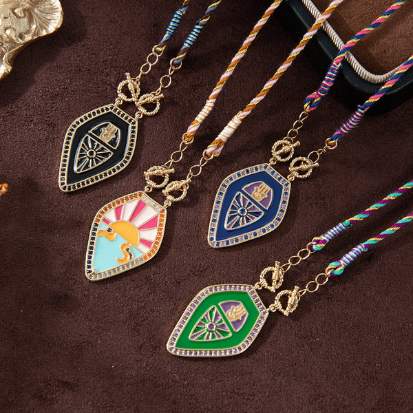 Drop Hamsa Hand Enamel 18K Gold Multicolor Toggle Thread Anti Tarnish Necklace Pendant For Women Main image