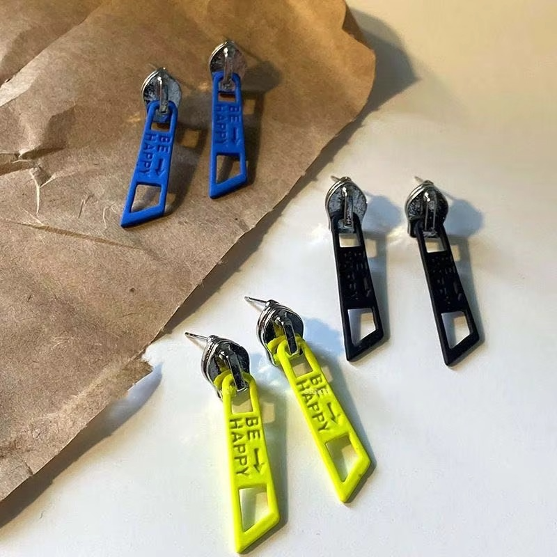 Punk Zipper Silver Blue Green Anti Tarnish Dangler Drop Earring Bulk Main image