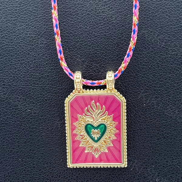 Dual Heart Gold Pink Green Thread Anti Tarnish Necklace Pendant Bulk Main image