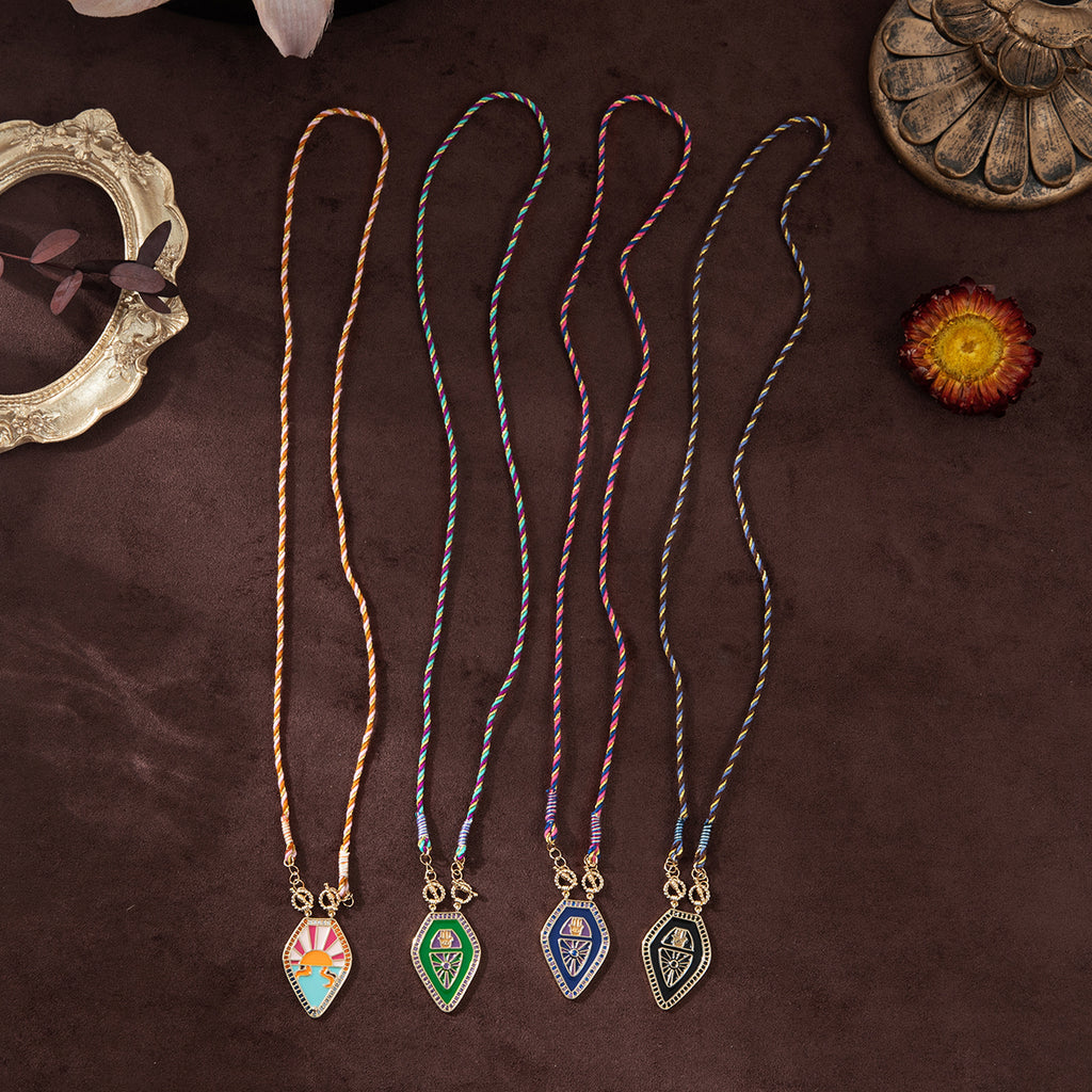 Drop Hamsa Hand Enamel 18K Gold Multicolor Toggle Thread Anti Tarnish Necklace Pendant For Women