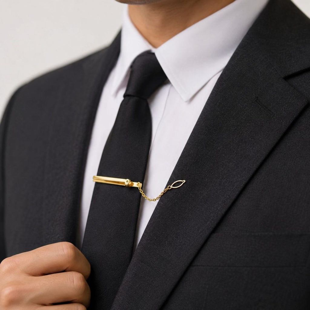 Plain 18K Gold CZ Formal Shirt Tie Pin Clip For Men Bulk