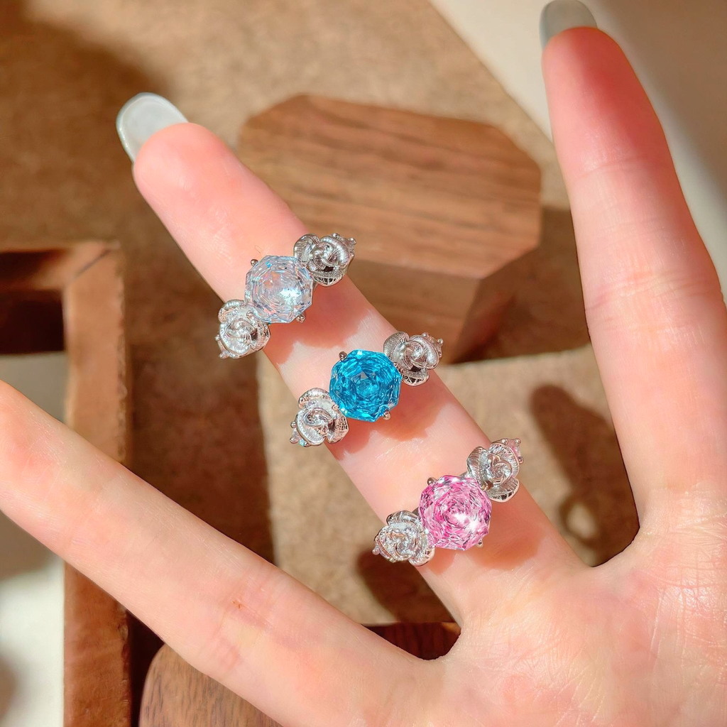 Luxury Silver Plated Round Cut CZ Copper Adjustable Cocktail Ring Bulk
