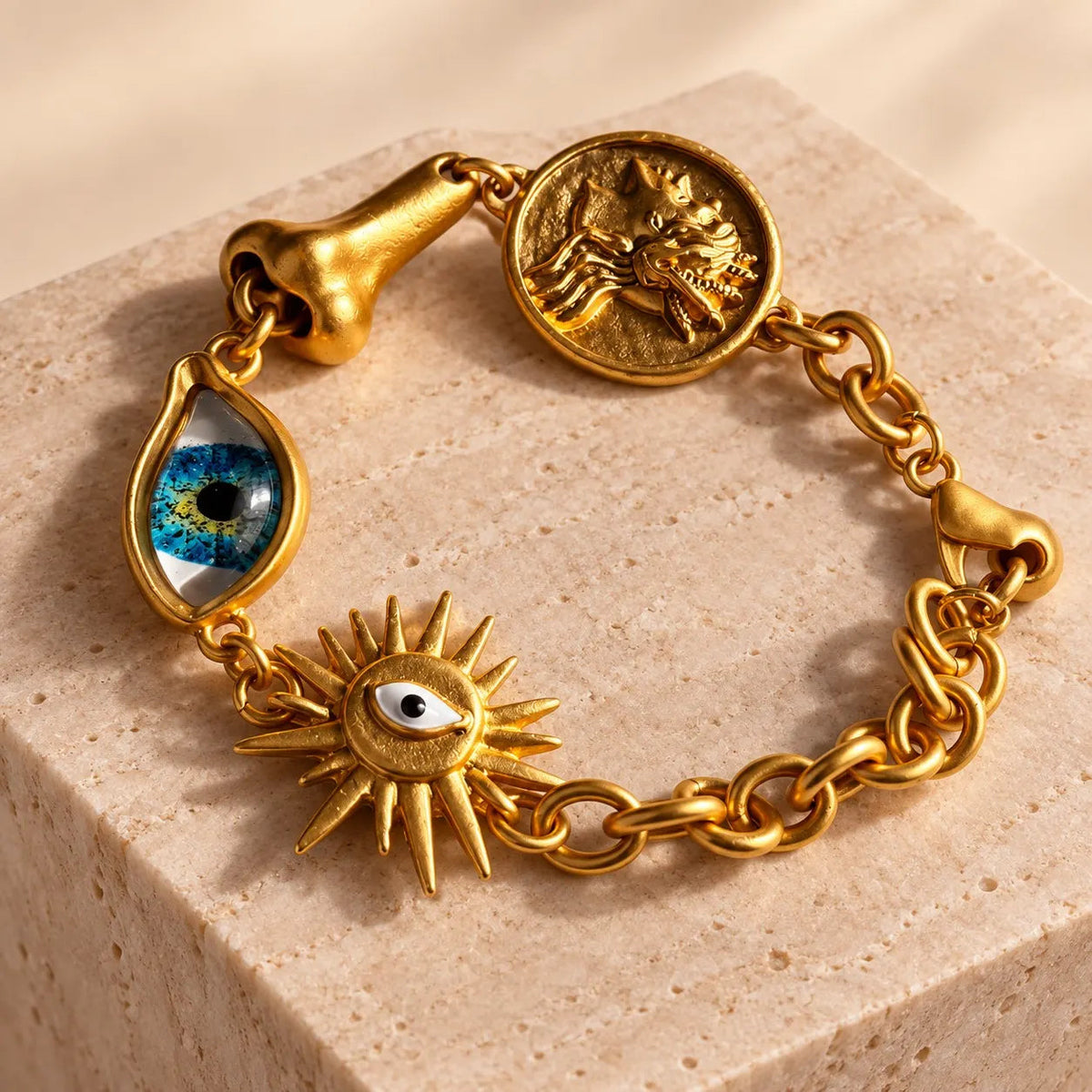 Blue Evil Eye Mermaid Coin Charm Chain Gold Plated Enamel Bracelet Bulk