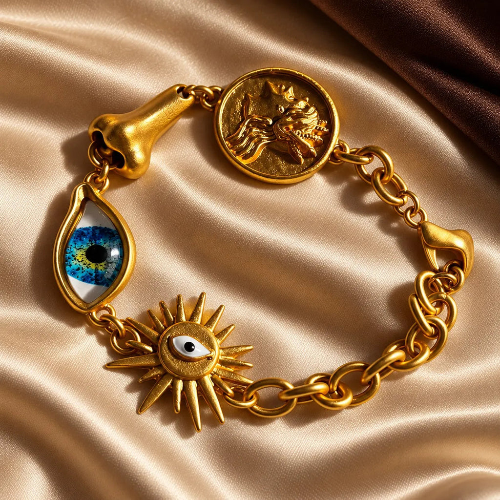 Blue Evil Eye Mermaid Coin Charm Chain Gold Plated Enamel Bracelet Bulk