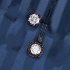 Square Black Maroon Red Anti Tarnish Pendant Ring Set For Women Bulk
