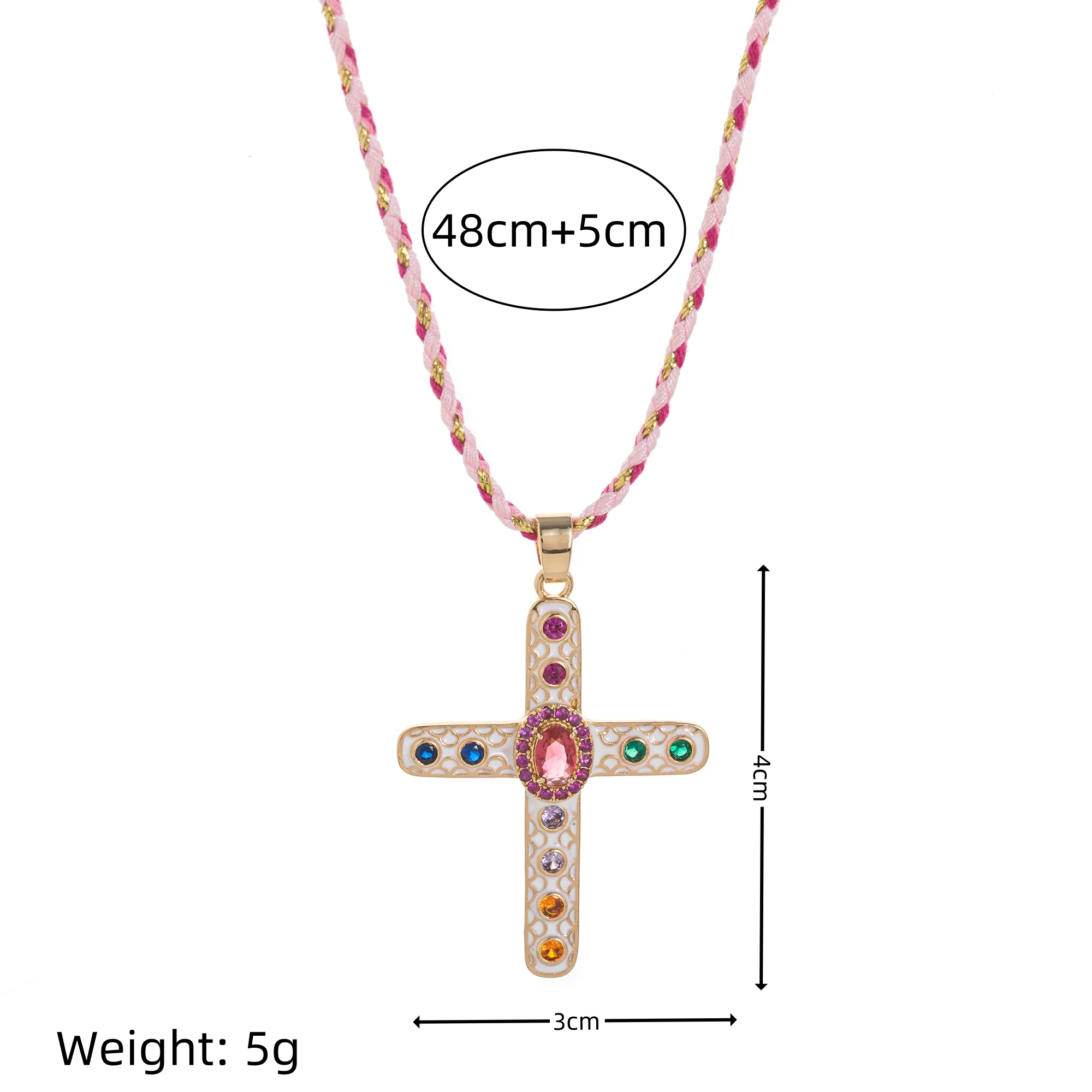 Cross Rosary Prayer Crystal Enamel 18K Gold Thread Anti Tarnish Necklace Pendant For Women