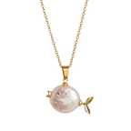 Ocean Round Pearl Shape Fish 18k Gold Silver Stainless Steel Anti Tarnish Necklace Pendant Chain For Women