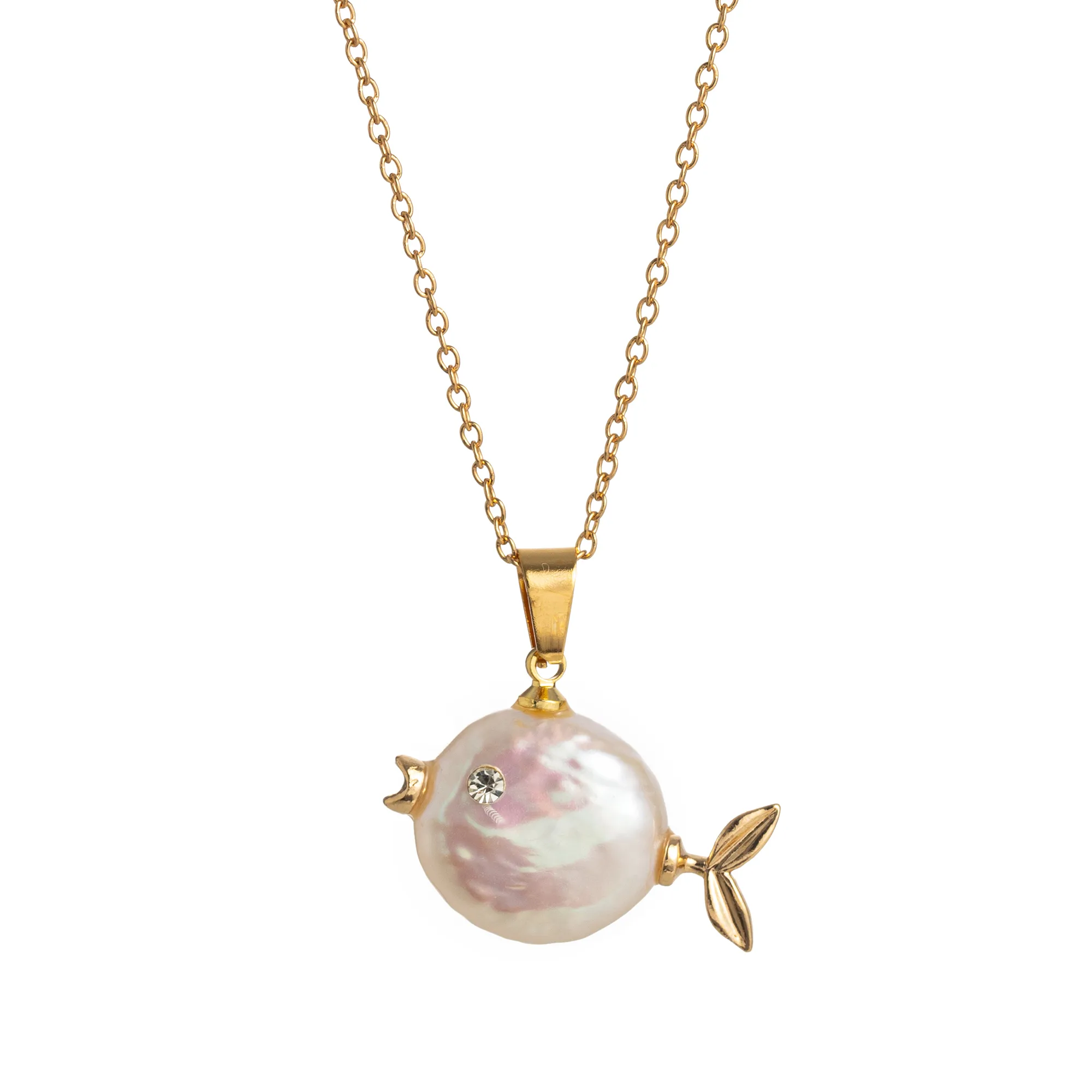 Ocean Round Pearl Shape Fish 18k Gold Silver Stainless Steel Anti Tarnish Necklace Pendant Chain For Women