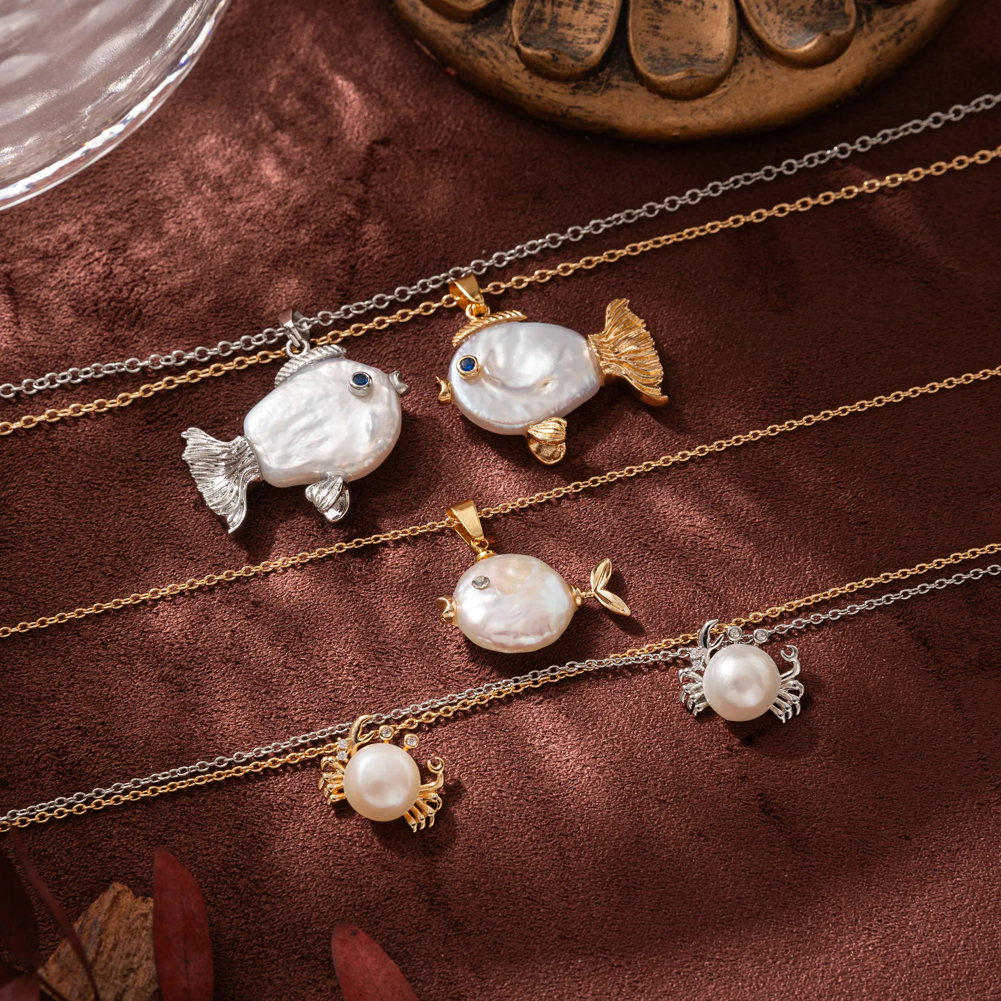 Ocean Round Pearl Shape Fish 18k Gold Silver Stainless Steel Anti Tarnish Necklace Pendant Chain For Women
