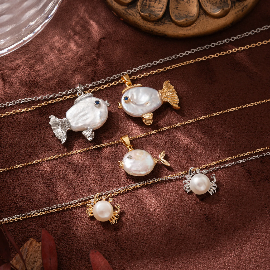 Ocean Pearl Shape Crabs 18k Gold Silver Stainless Steel Anti Tarnish Necklace Pendant Chain For Women