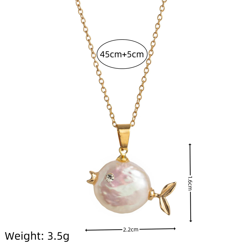 Ocean Round Pearl Shape Fish 18k Gold Silver Stainless Steel Anti Tarnish Necklace Pendant Chain For Women