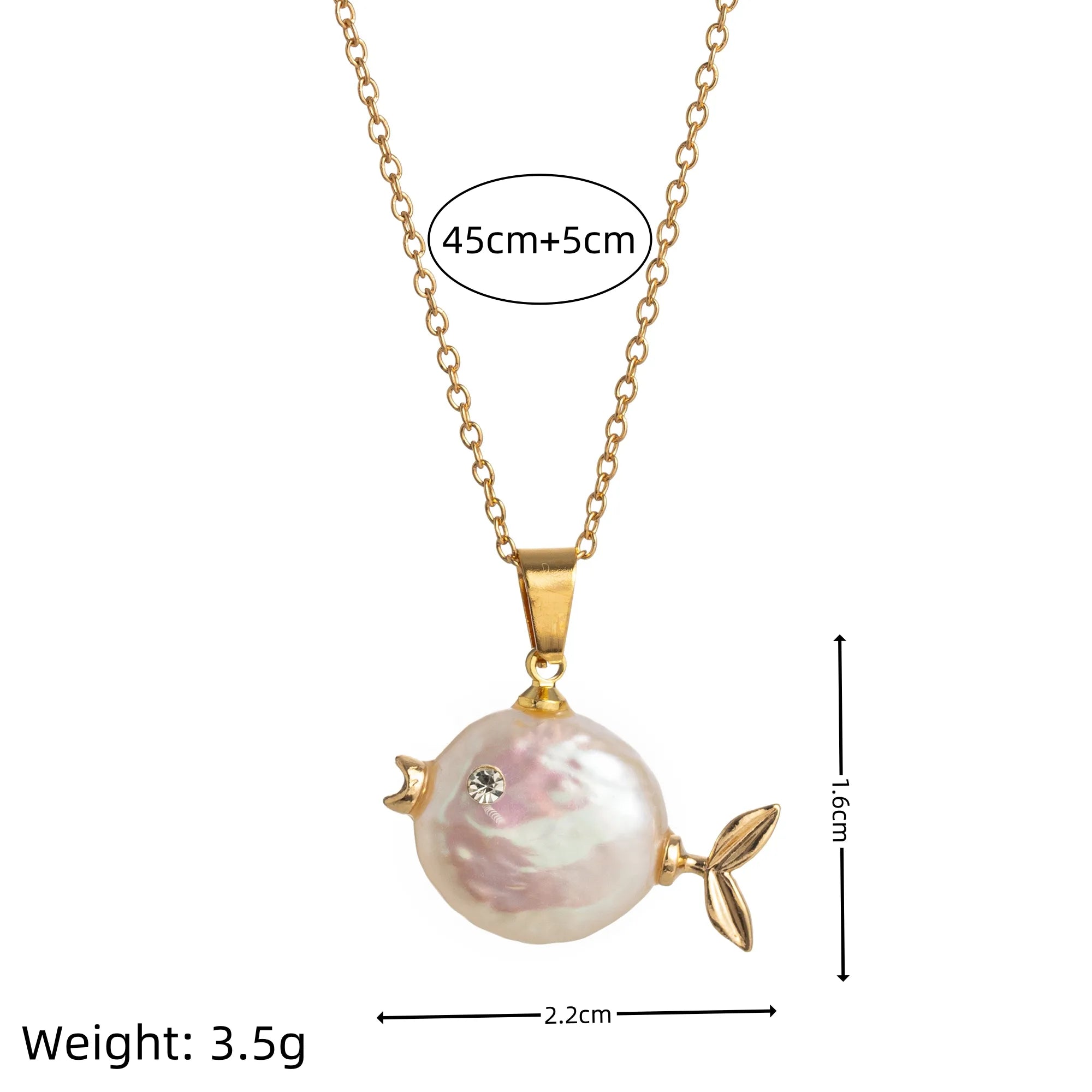 Ocean Round Pearl Shape Fish 18k Gold Silver Stainless Steel Anti Tarnish Necklace Pendant Chain For Women