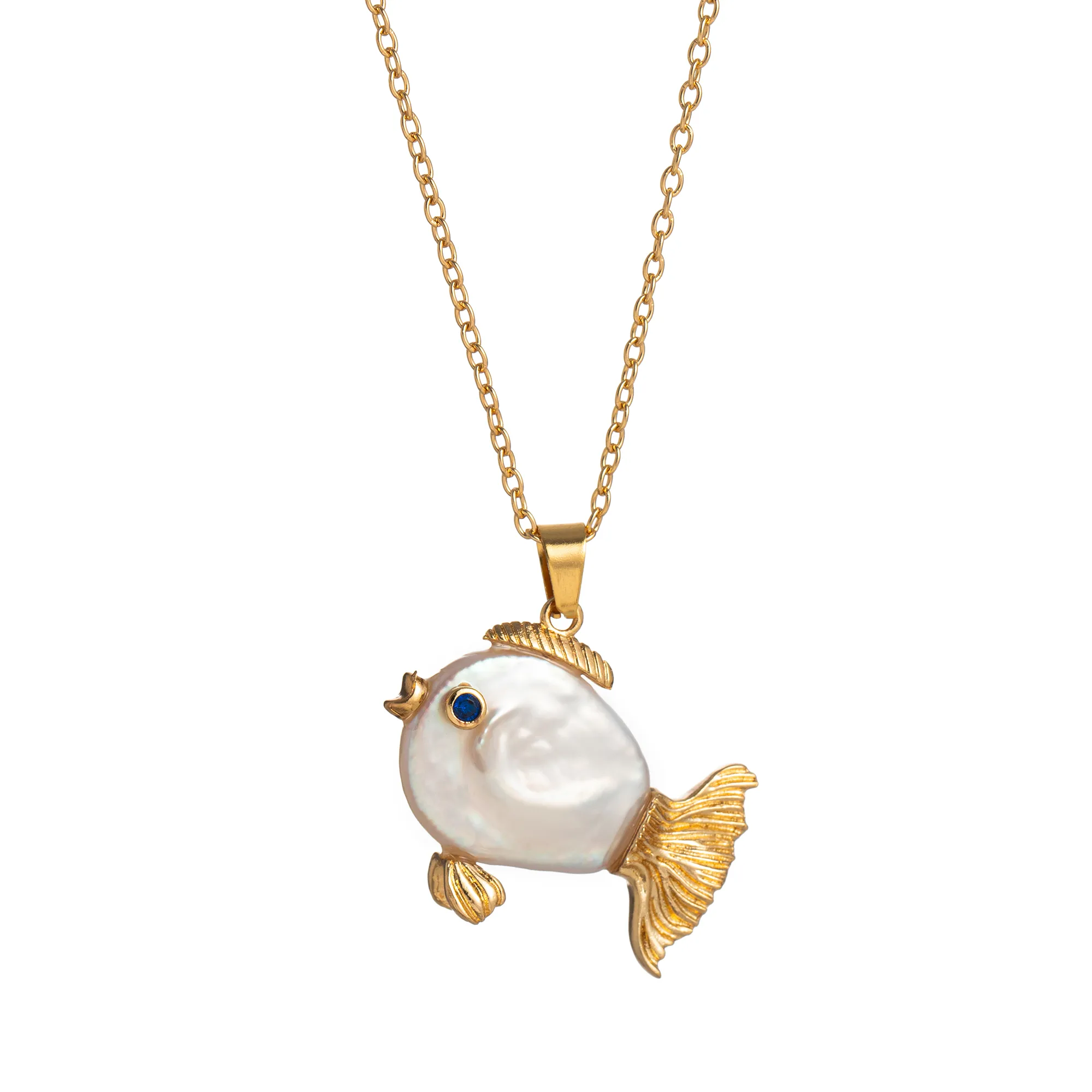 Ocean Pearl Shape Fish 18k Gold Silver Stainless Steel Anti Tarnish Necklace Pendant Chain For Women