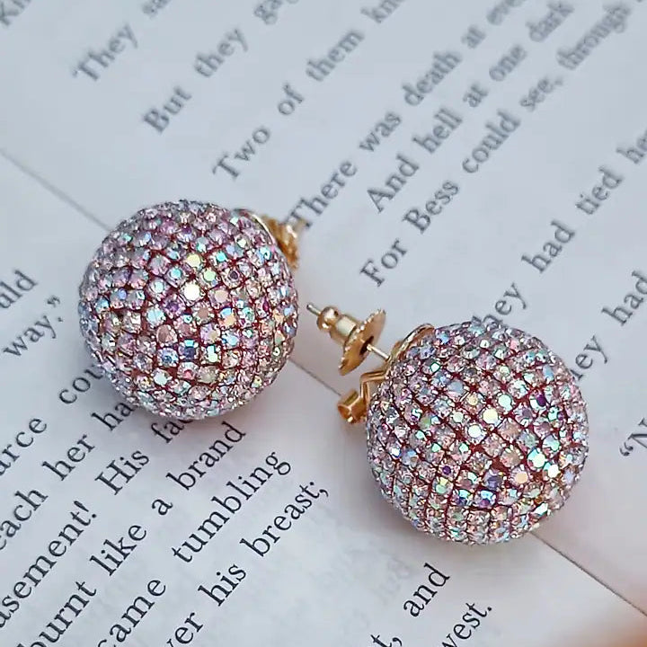 Pink Green Purple Round Gold Plated Rhinestone Stud Earrings Bulk Secondary image