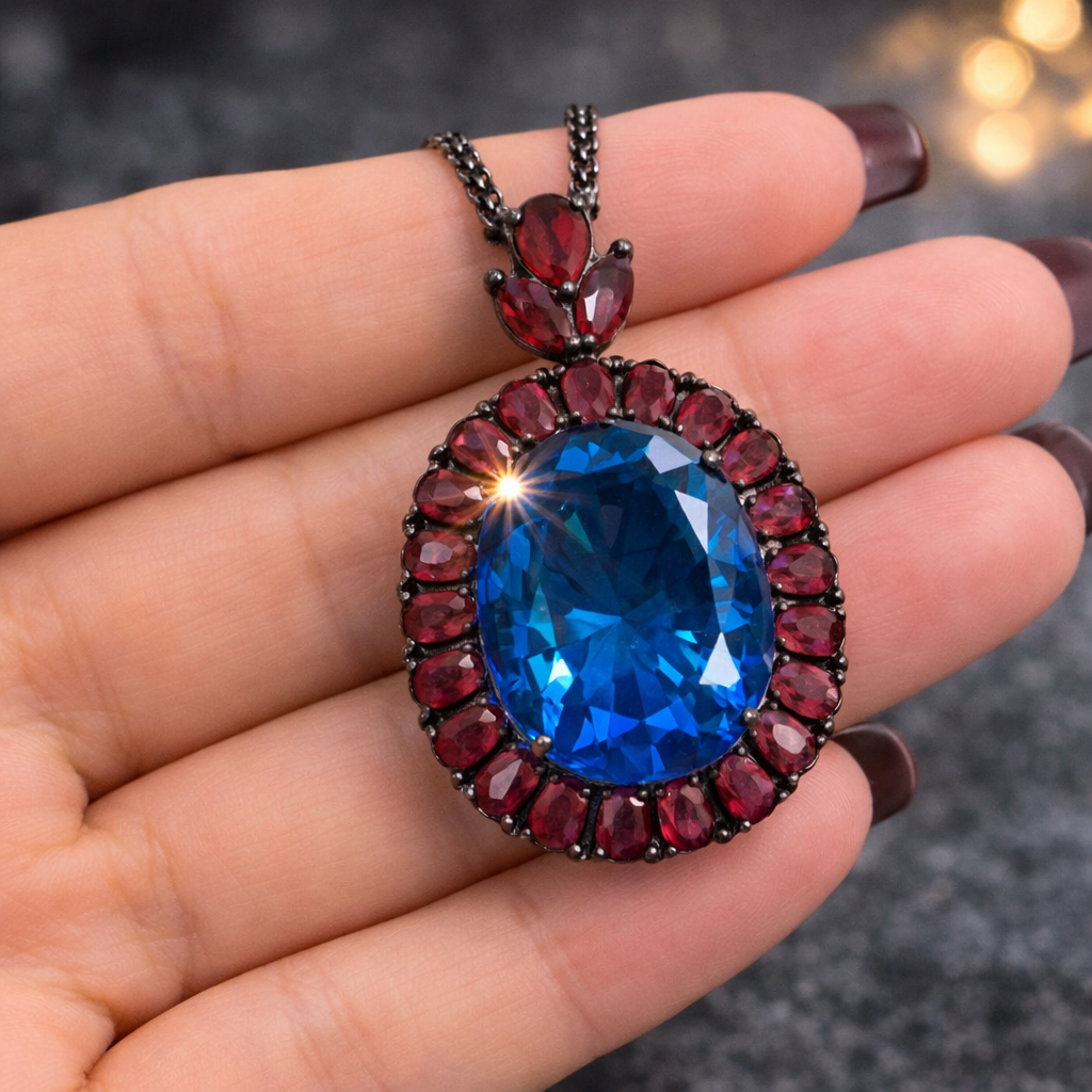 Antique Style Oval Black CZ Anti Tarnish Copper Pendant Chain Wholesale