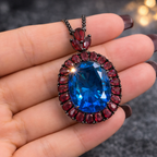 Antique Style Oval Black CZ Anti Tarnish Copper Pendant Chain Wholesale