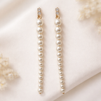 Minimal Long Faux Gold Pearl Anti Tarnish Copper Dangler Earrings Bulk