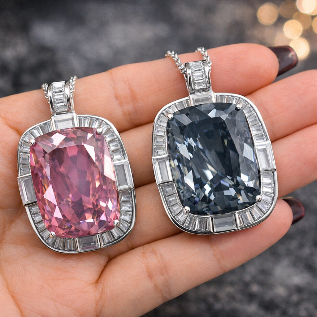 Luxury Cushion Shape Silver CZ Anti Tarnish Copper Pendant Chain Bulk