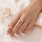 Honey Bee CZ Enamel Pink Red Gold Anti Tarnish Free Size Ring Bulk