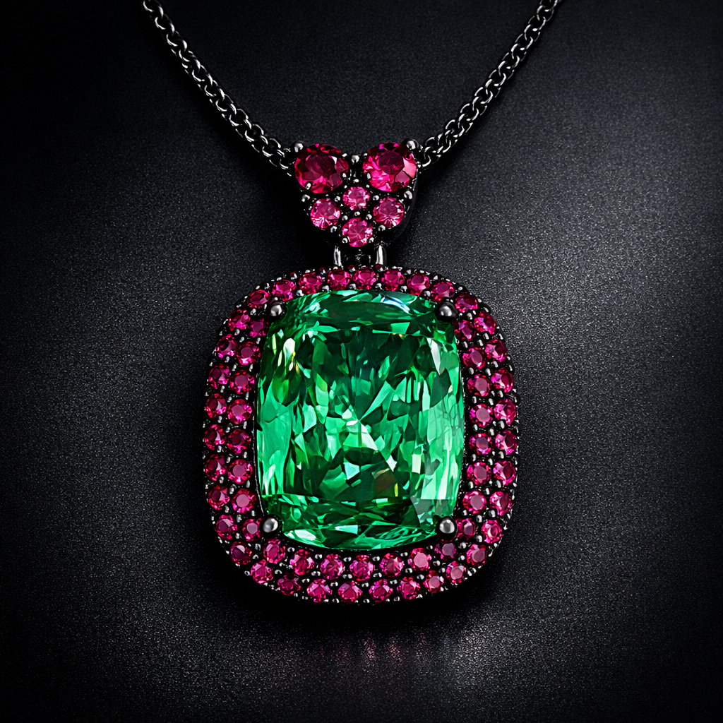 Luxury Emerald Cut Black CZ Anti Tarnish Copper Pendant Chain Wholesale