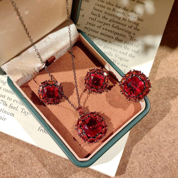 Multi Color Floral Cluster Silver Black Cubic Zirconia Necklace Combo Bulk Main image