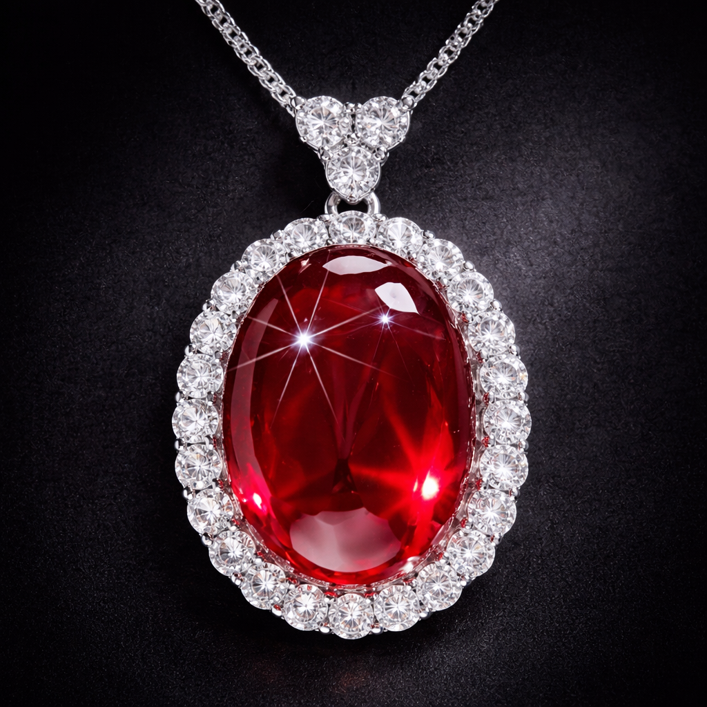 Red Green Classic Oval Cabochon Silver CZ Copper Pendant Chain Bulk