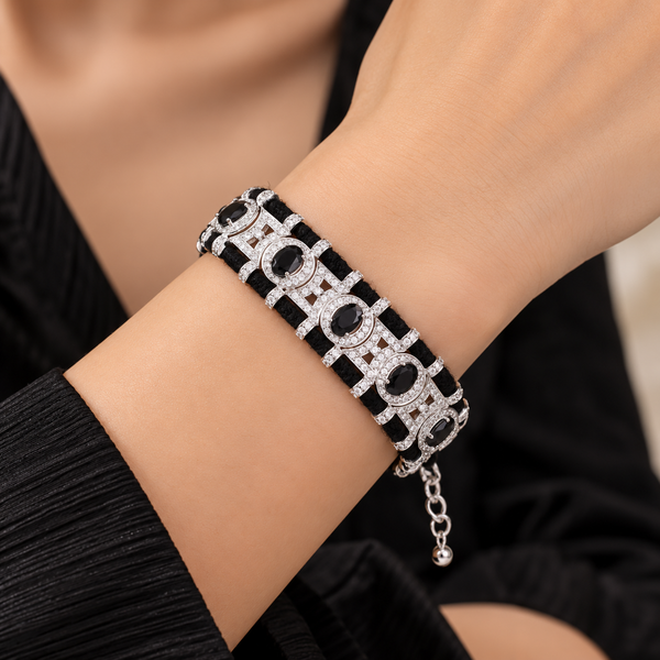 Luxury Silver Black Onyx Rhinestone Embellished Copper Bracelet Bulk Secondary image