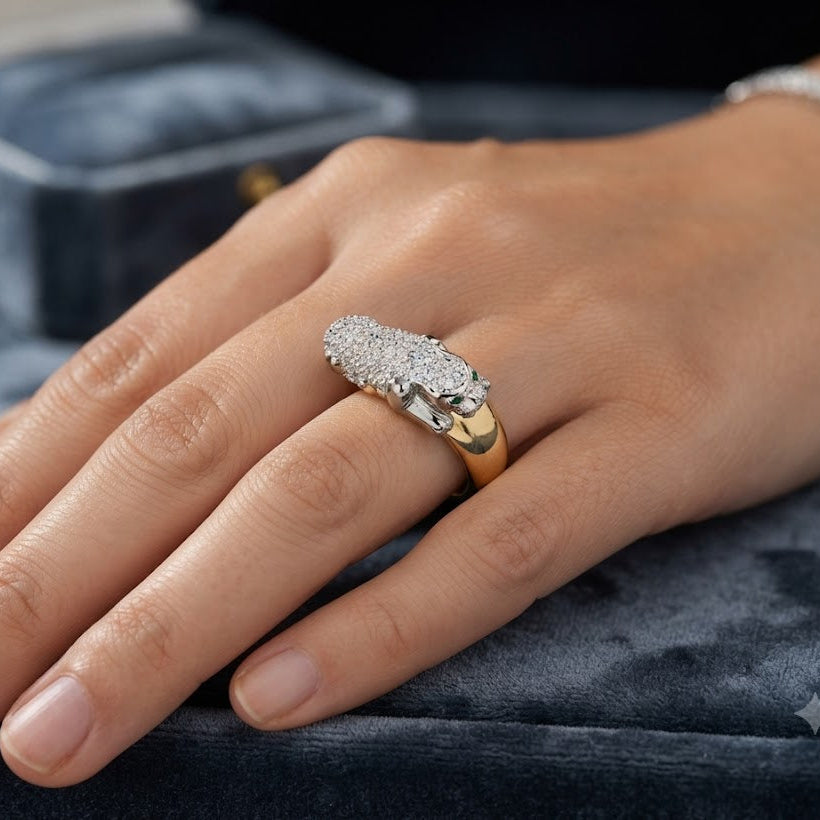 Luxury Panther Gold Silver Plated CZ Copper Adjustable Fancy Ring Bulk
