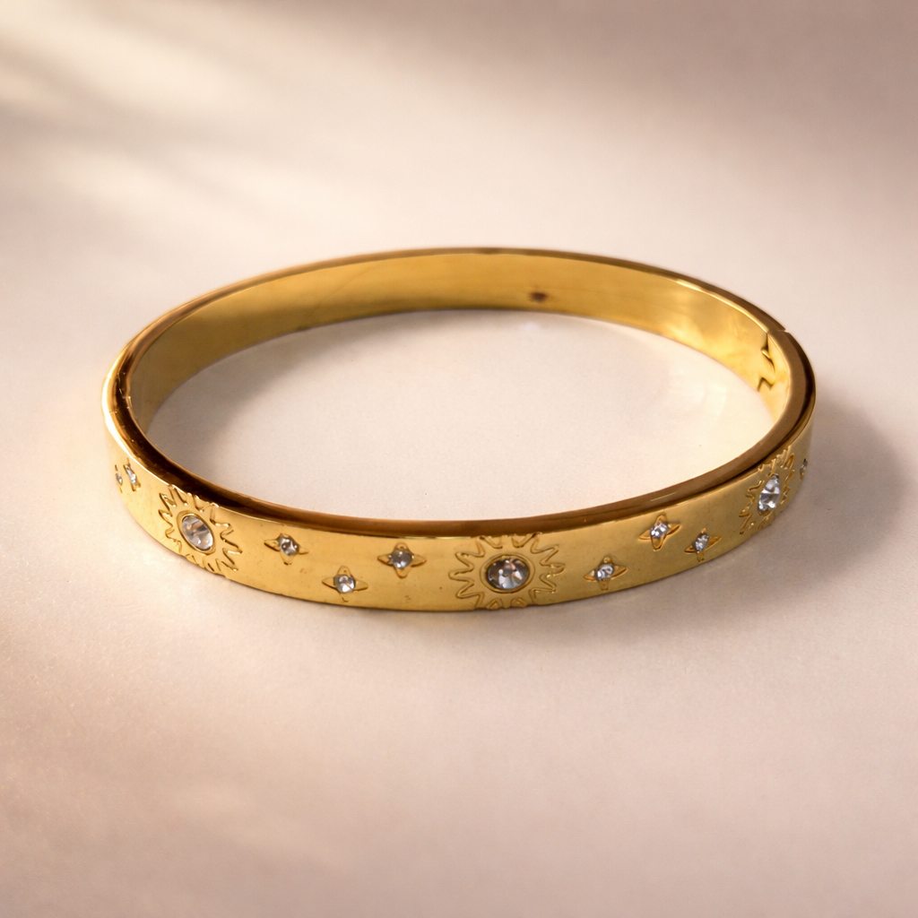 Bulk Sun Pattern Gold Silver Plated CZ Stainless Steel Cuff & Kada