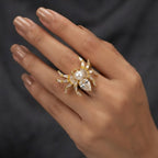 Designer Spider Gold Silver Plated CZ Pearl Copper Cocktail Ring Bulk